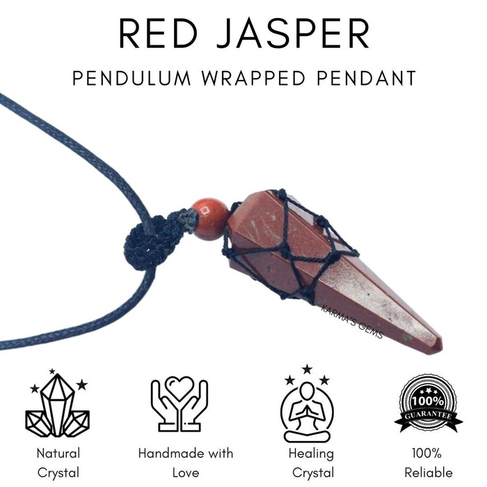 RED JASPER STONE THREAD WRAPPED PENDULUM PENDANT