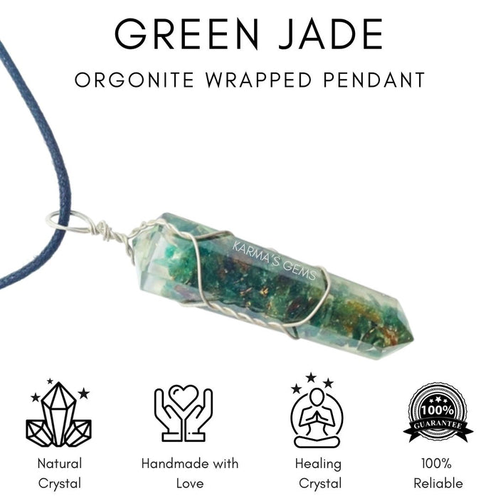 DOUBLE TERMINATED GREEN JADE WRAPPED PENDANT