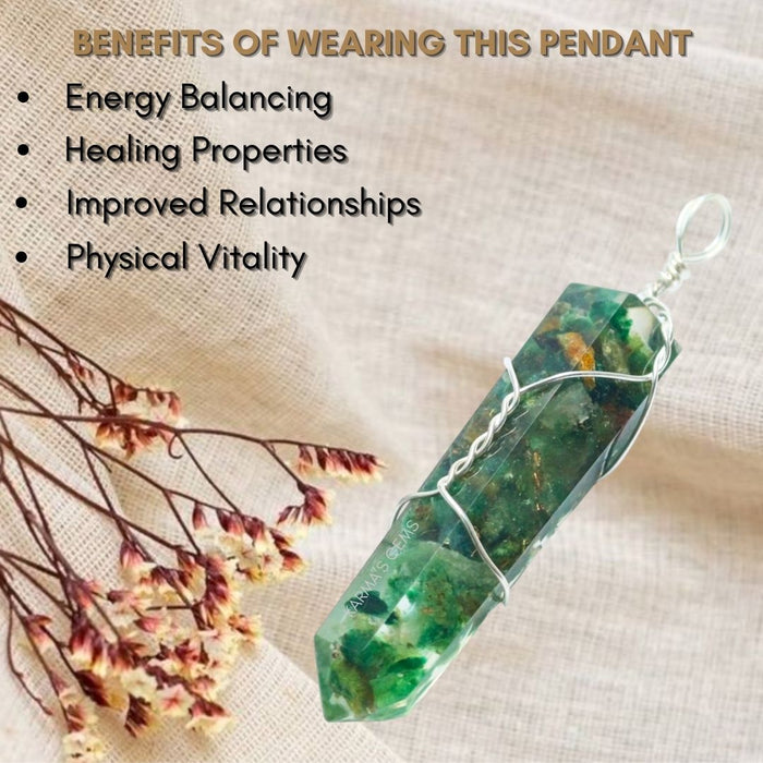 DOUBLE TERMINATED GREEN JADE WRAPPED PENDANT