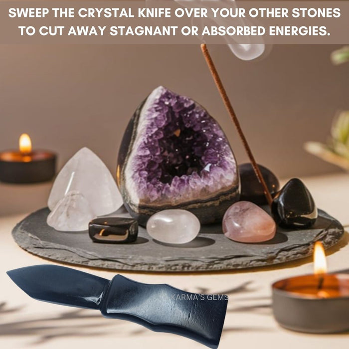 BLACK OBSIDIAN CRYSTAL KNIFE