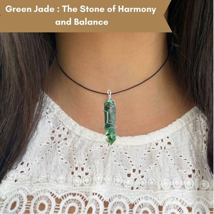 DOUBLE TERMINATED GREEN JADE WRAPPED PENDANT