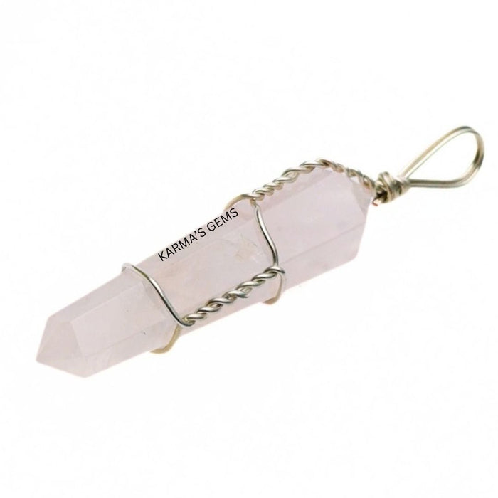 DOUBLE POINT ROSE QUARTZ WRAPPED PENDANT