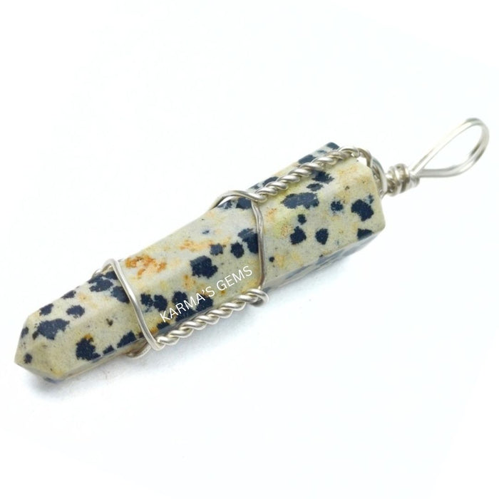 DOUBLE POINT DALMATIAN JASPER WRAPPED PENDANT