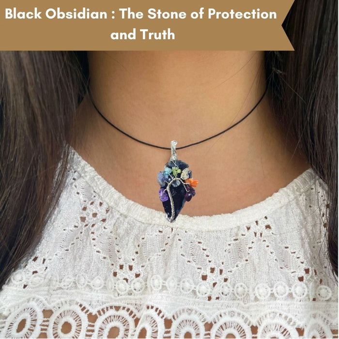 TREE OF LIFE BLACK OBSIDIAN ARROWHEAD PENDANT