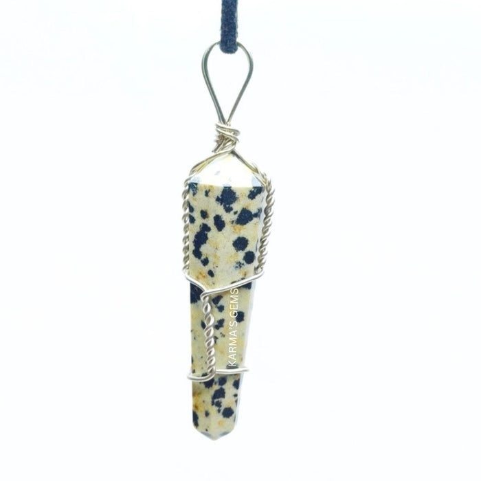 DOUBLE POINT DALMATIAN JASPER WRAPPED PENDANT