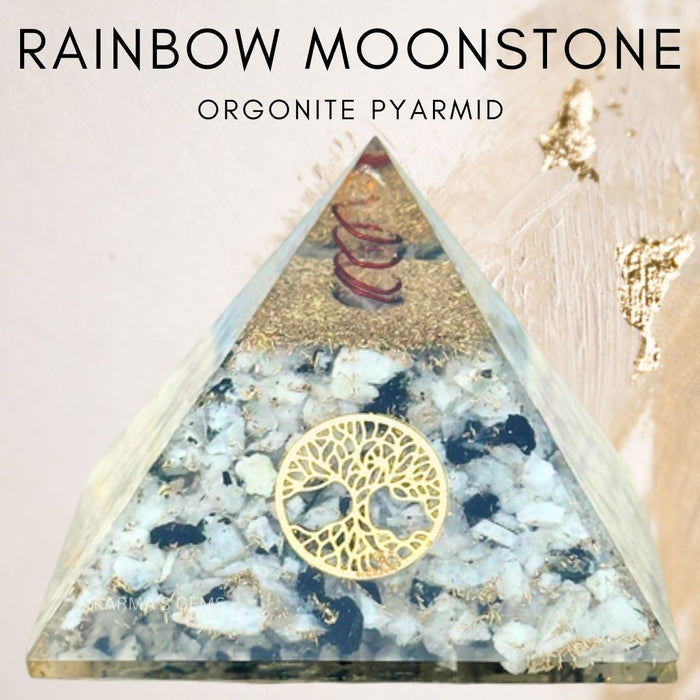 TREE OF LIFE RAINBOW MOONSTONE ORGONITE PYRAMID