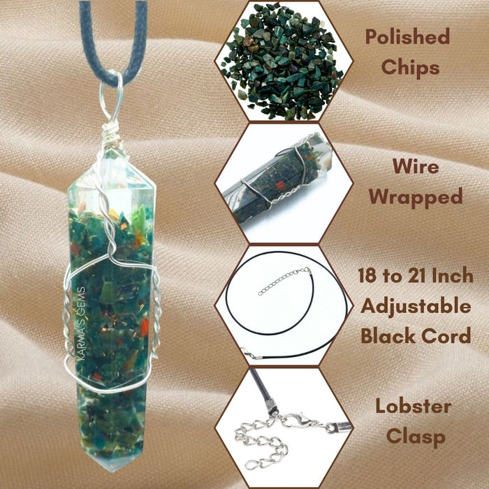 DOUBLE TERMINATED BLOODSTONE WRAPPED PENDANT