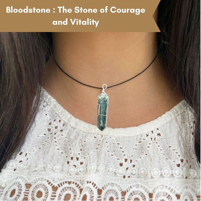 DOUBLE TERMINATED BLOODSTONE WRAPPED PENDANT