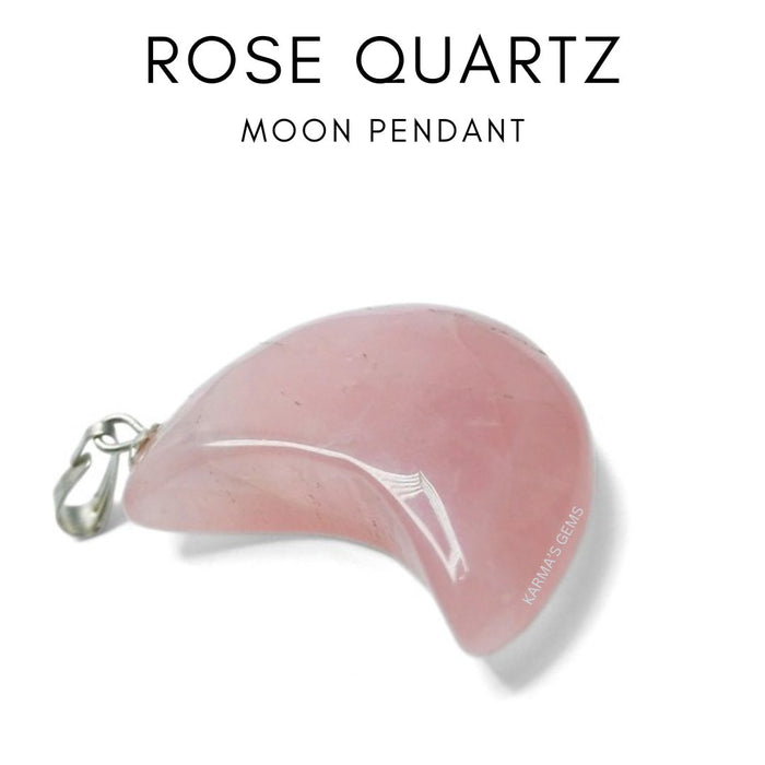 CRESCENT MOON ROSE QUARTZ PENDANT