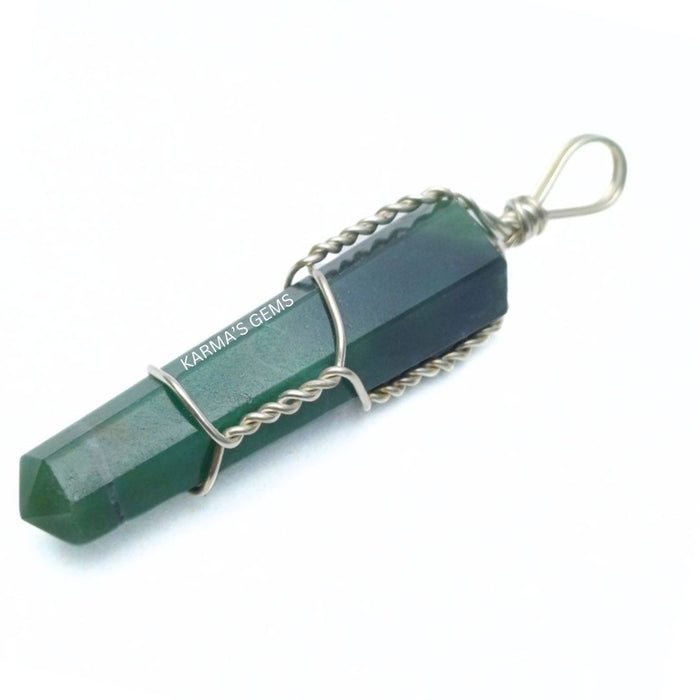 DOUBLE POINT GREEN JADE WRAPPED PENDANT