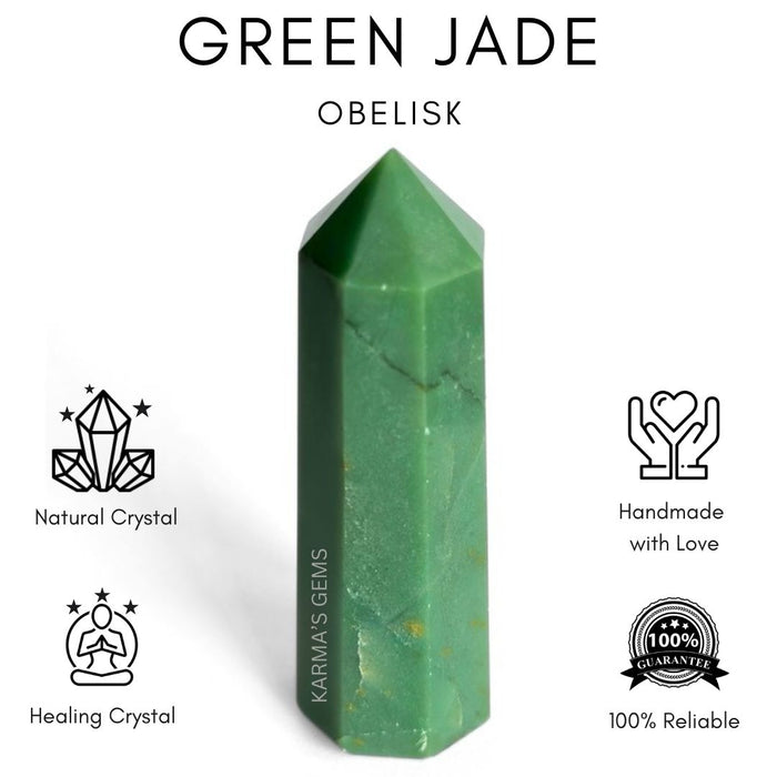 8 CORNER GREEN JADE OBELISK