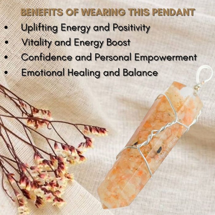 DOUBLE TERMINATED SUNSTONE WRAPPED PENDANT