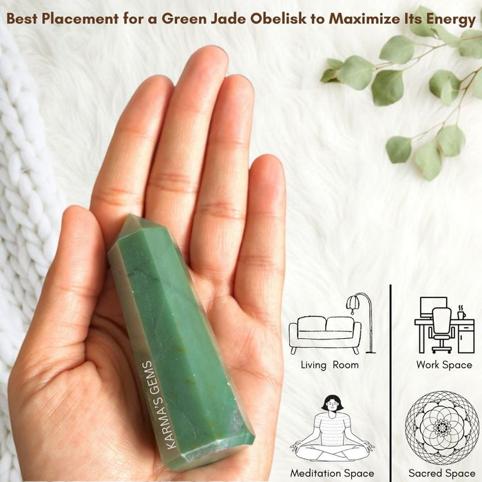 8 CORNER GREEN JADE OBELISK