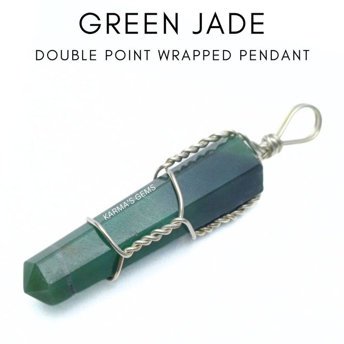 DOUBLE POINT GREEN JADE WRAPPED PENDANT