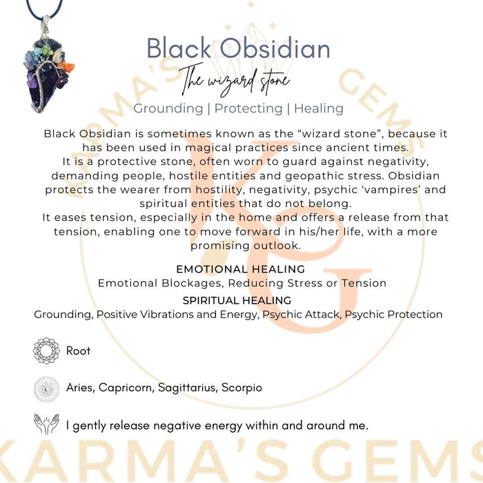 TREE OF LIFE BLACK OBSIDIAN ARROWHEAD PENDANT